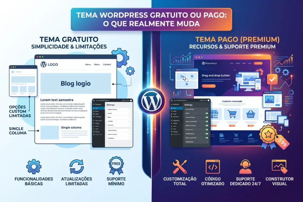 Tema WordPress gratuito ou pago: o que realmente muda